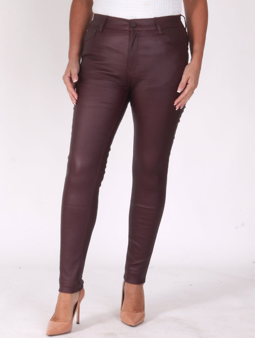 Jeans Wet Look Leggings With Belt Loops High Waist Leather Look
