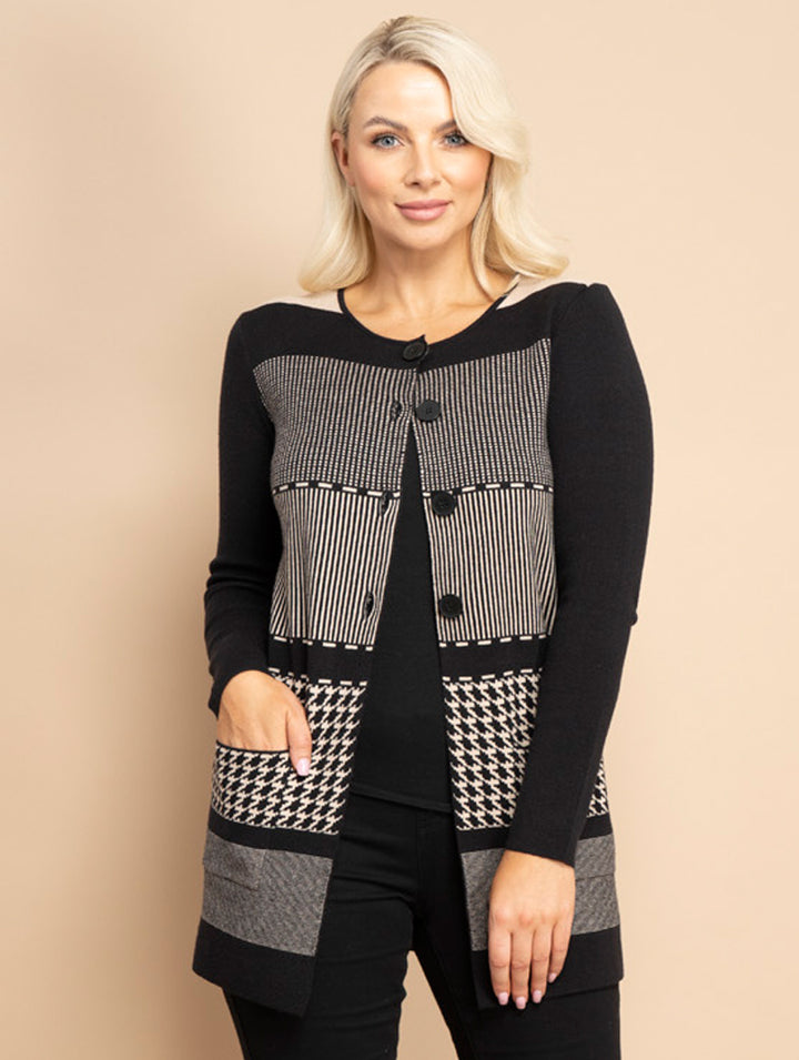 Button Jumper - Black/Beige
