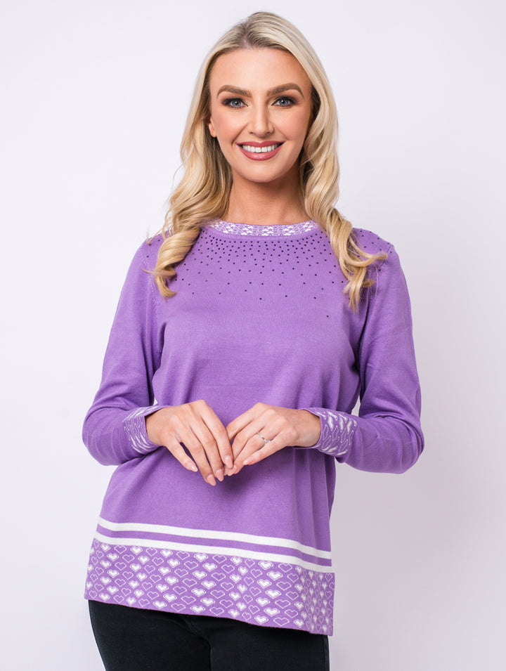 Round Neck Diamonte Knit - Lilac