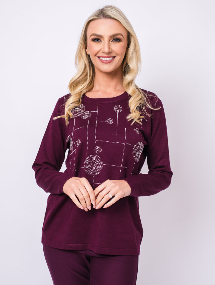 Luxury Diamonte Knit - Plum