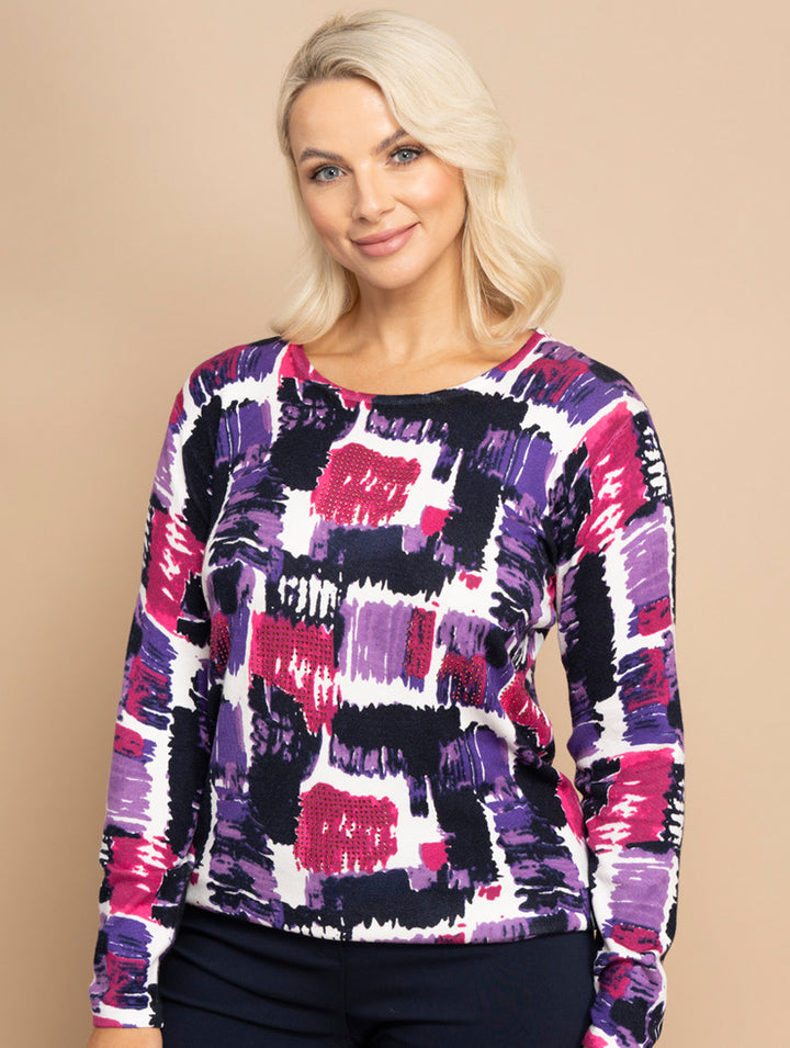 Square Print Knitwear - Purple