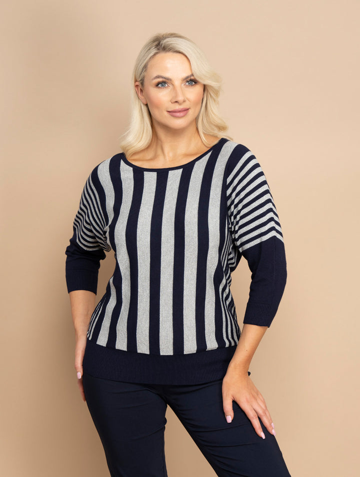 Stripe Knitwear - Light Grey/Navy