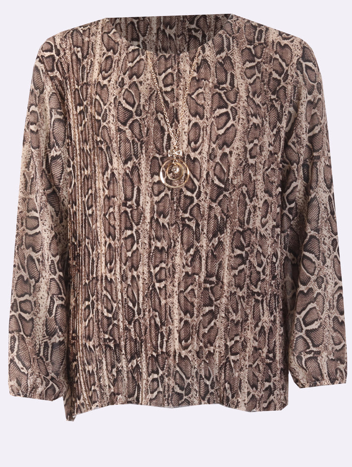 Pleated Print Blouse - Beige Multi