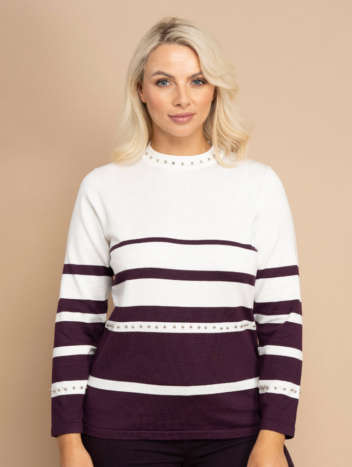 Stripe Knitwear - Ivory/Plum