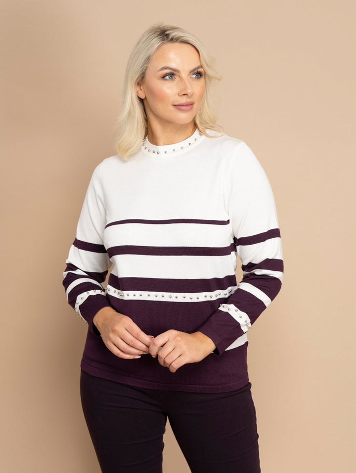 Stripe Knitwear - Ivory/Plum