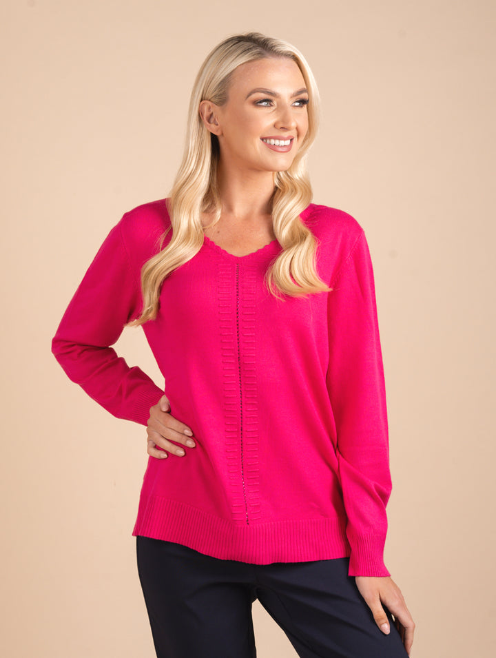 V Neck Detailed Knitwear - Cerise