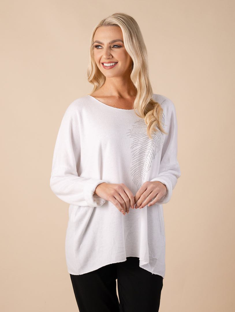 3/4 Sleeve Feather Top - Ivory
