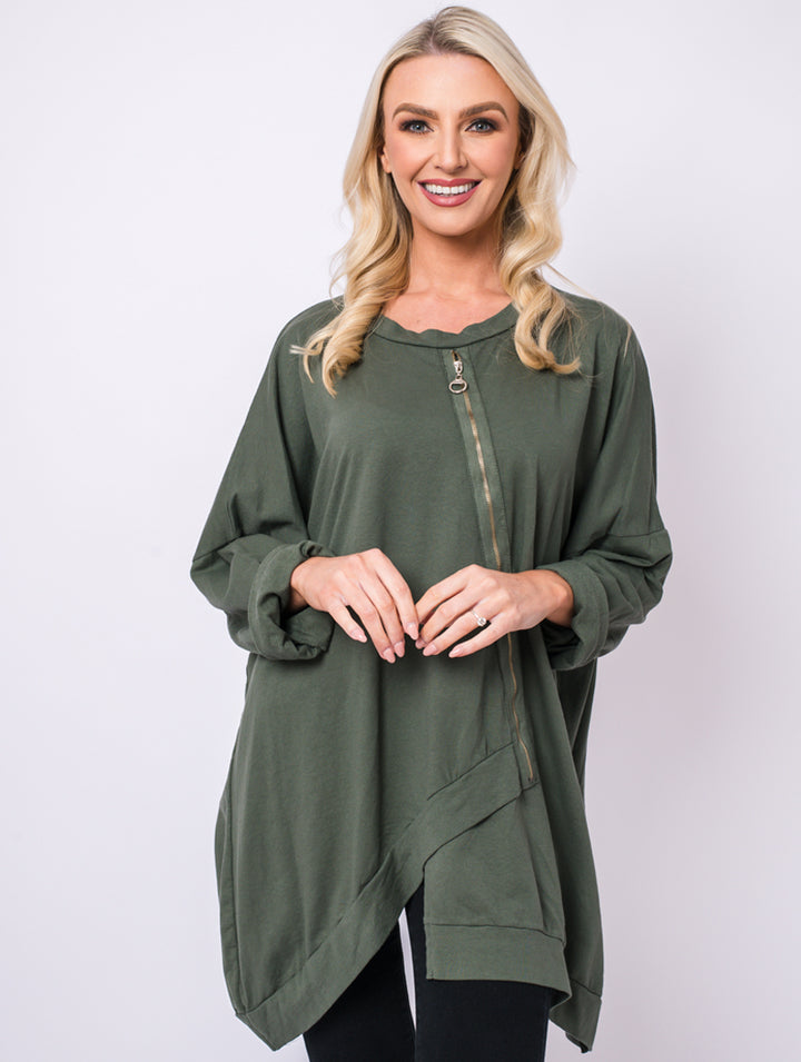 Angle Zip Top - Khaki