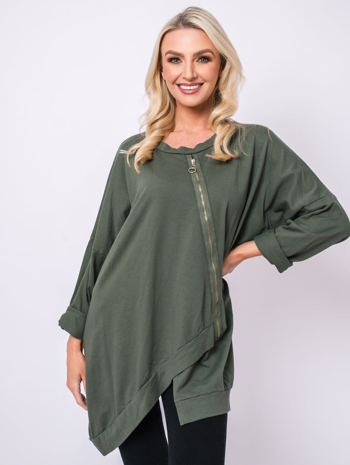 Angle Zip Top - Khaki