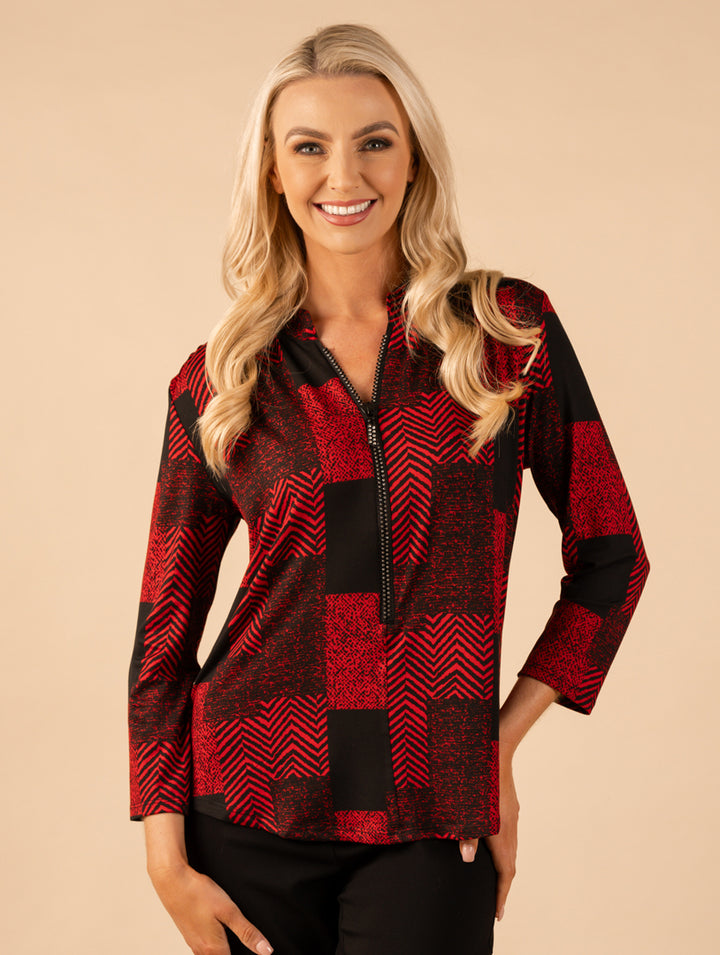 Diamond Zip Top - Red