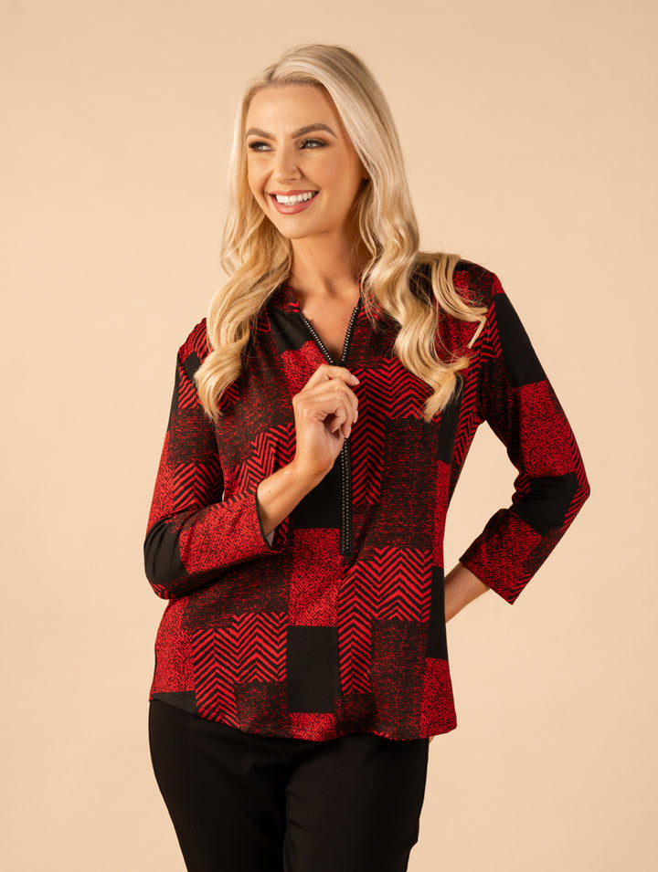 Diamond Zip Top - Red