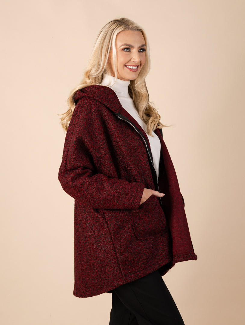 Boucle Zip Coat - Dark Wine