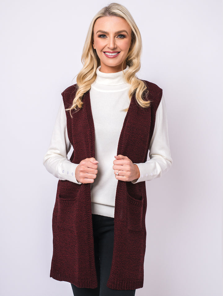 Sleeveless Cardigan - Claret/Black