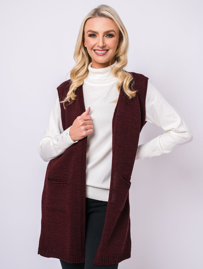 Sleeveless Cardigan - Claret/Black