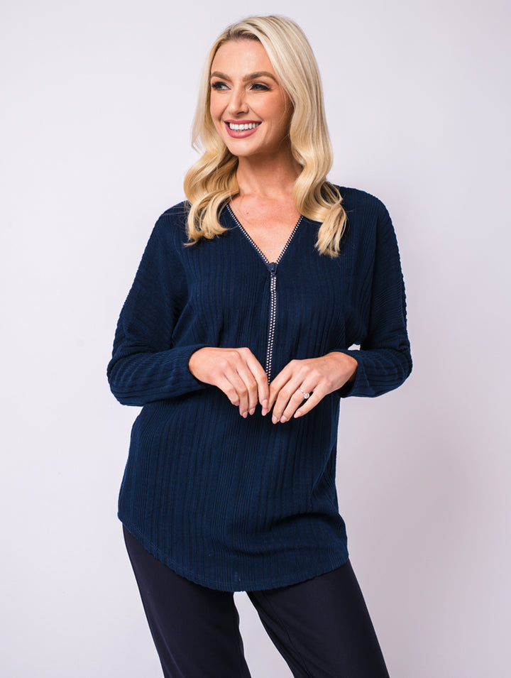 Diamonte Zip Top - Navy