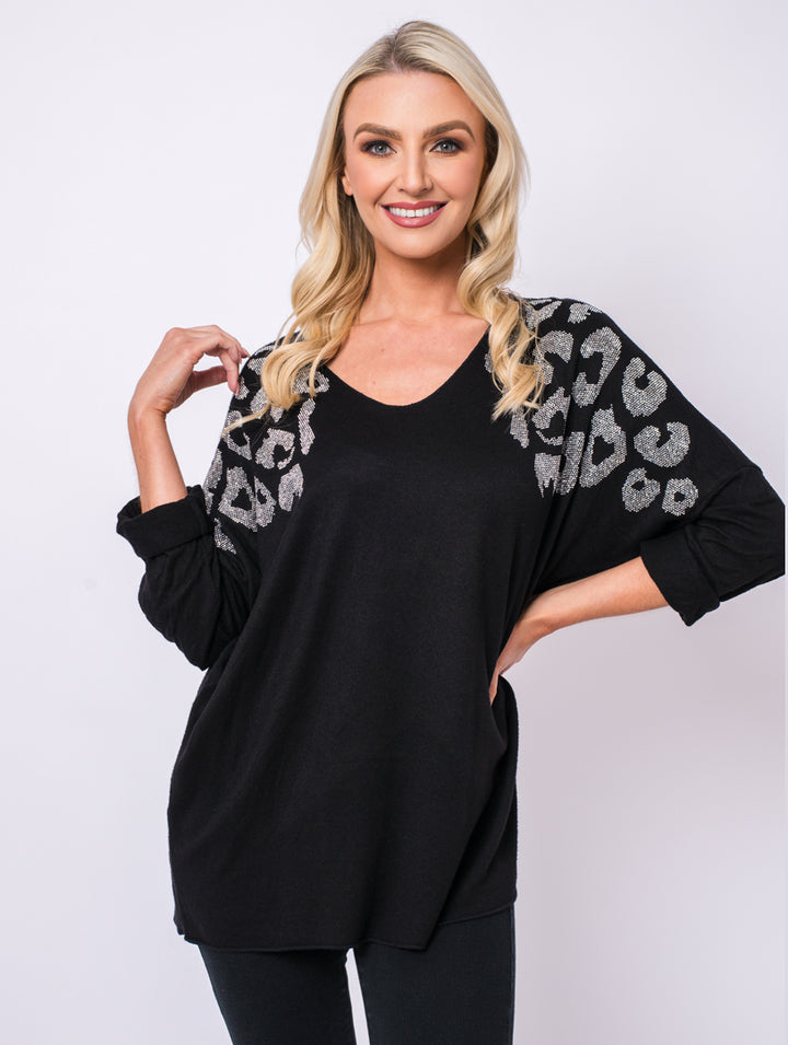 Side Print Top - Black