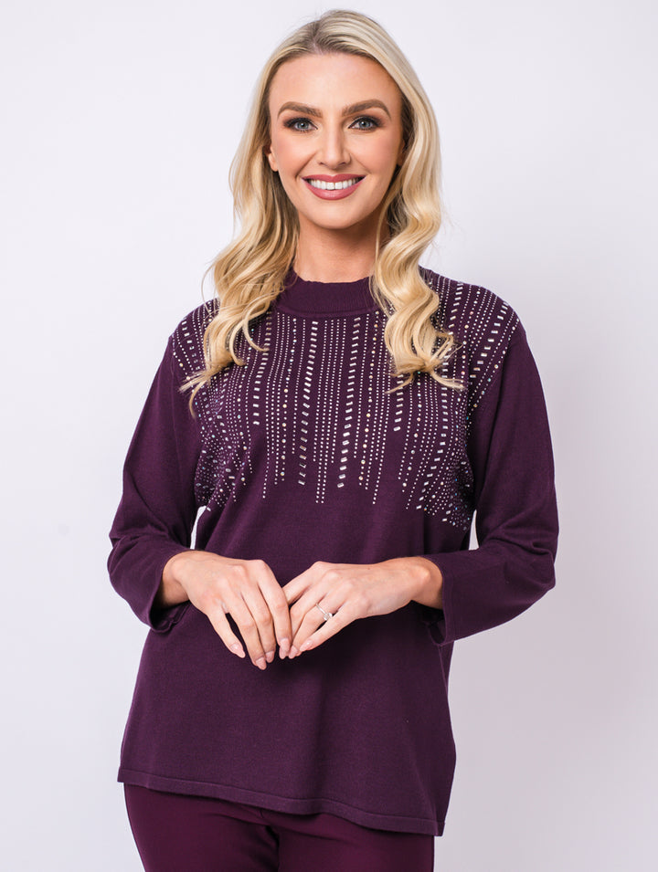 Diamonte Turtle Knit - Plum