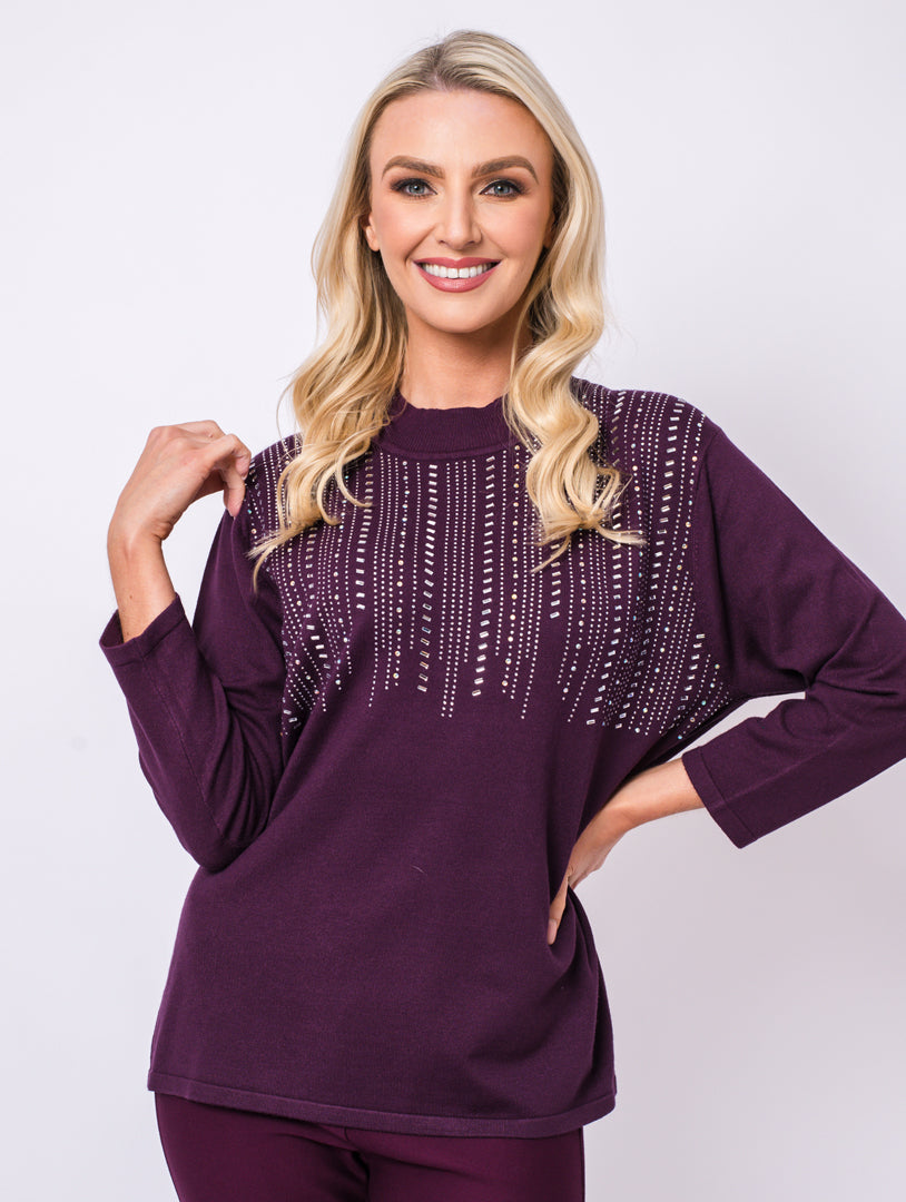 Diamonte Turtle Knit - Plum