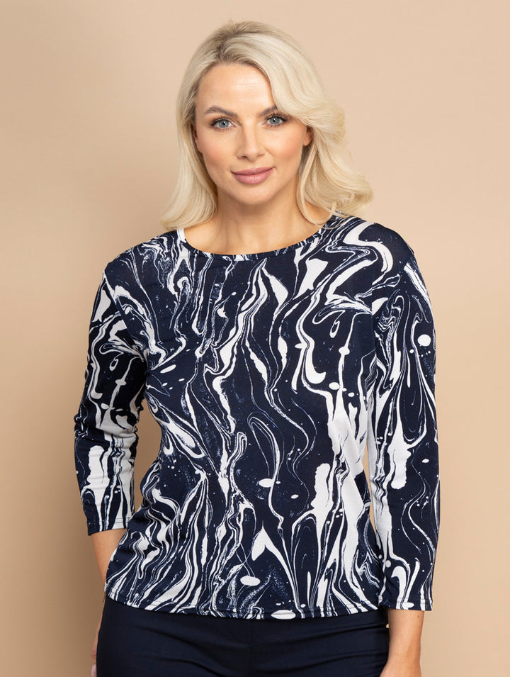 3/4 Sleeve Top - Navy Multi