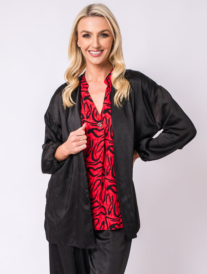 Casual Satin Jacket - Black