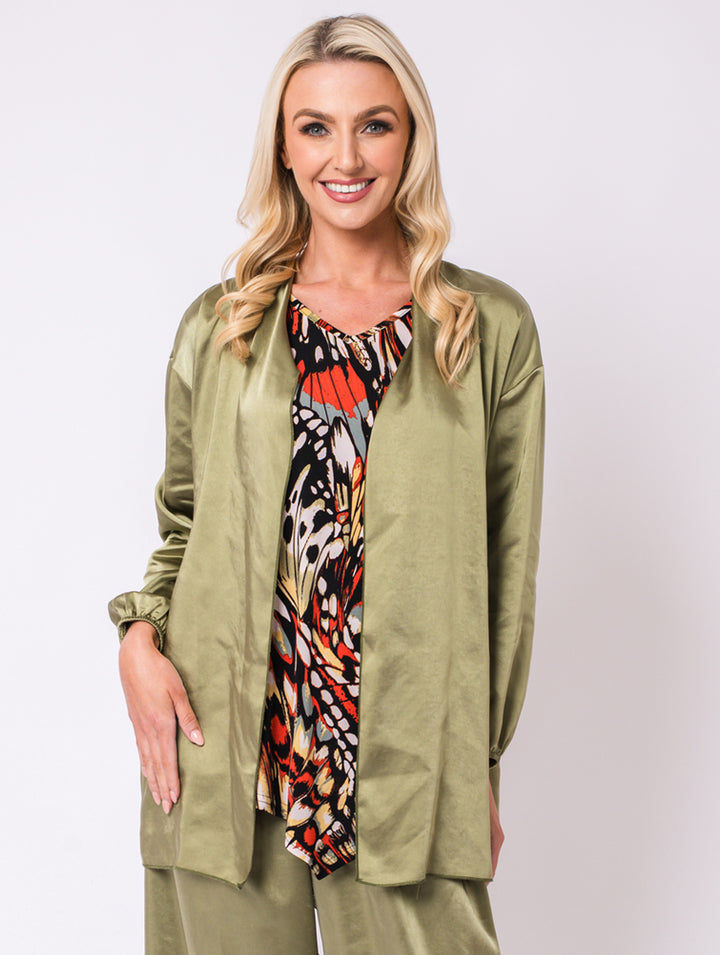 Casual Satin Jacket - Khaki