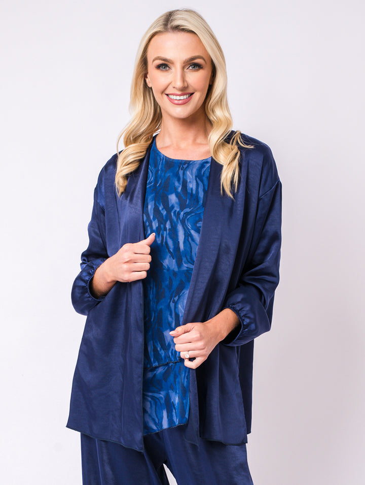 Casual Satin Jacket - Navy