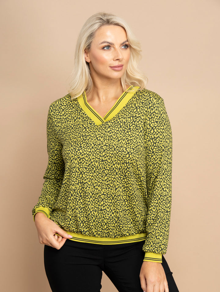 V Trim Top - Khaki/Lime