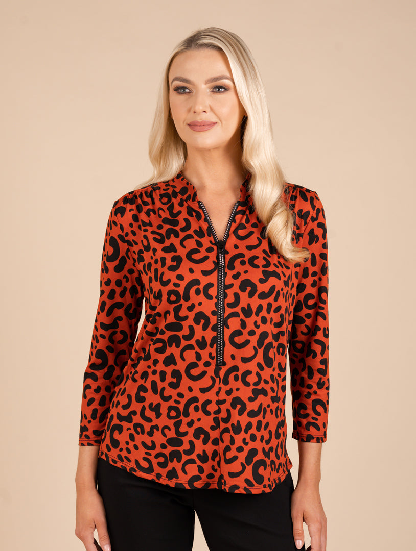 Diamond Zip Top - Orange/Black