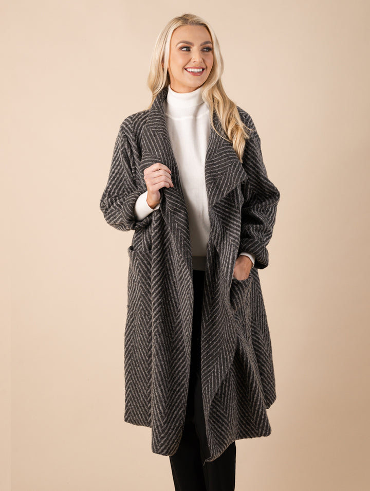 Waterfall Coat - Grey/Ivory