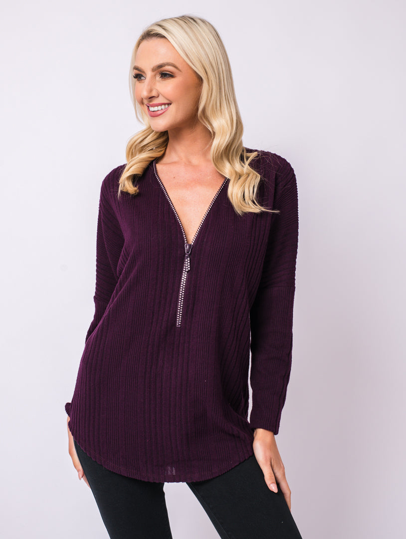 Diamonte Zip Top - Plum