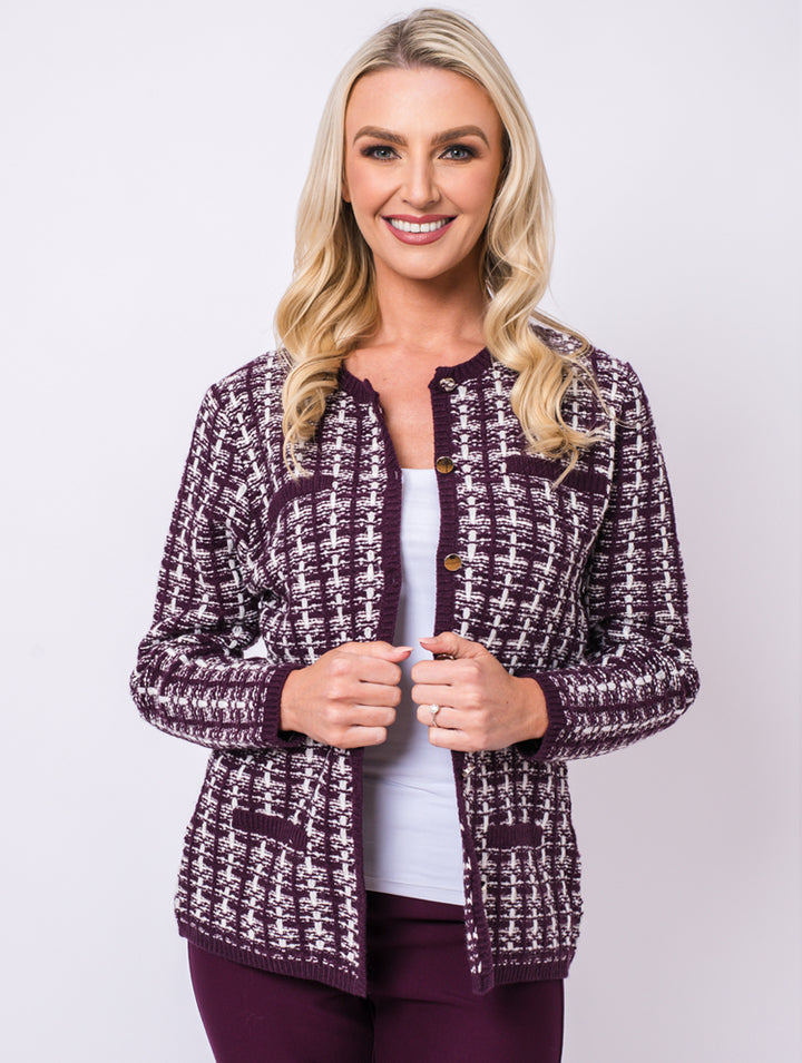 Boucle Cardigan - Plum