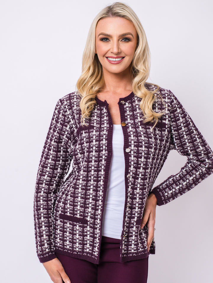 Boucle Cardigan - Plum