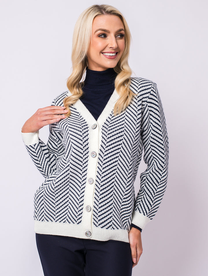 Cardigan - Navy/Ivory