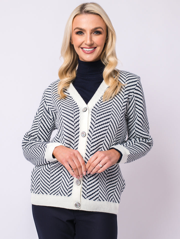 Cardigan - Navy/Ivory