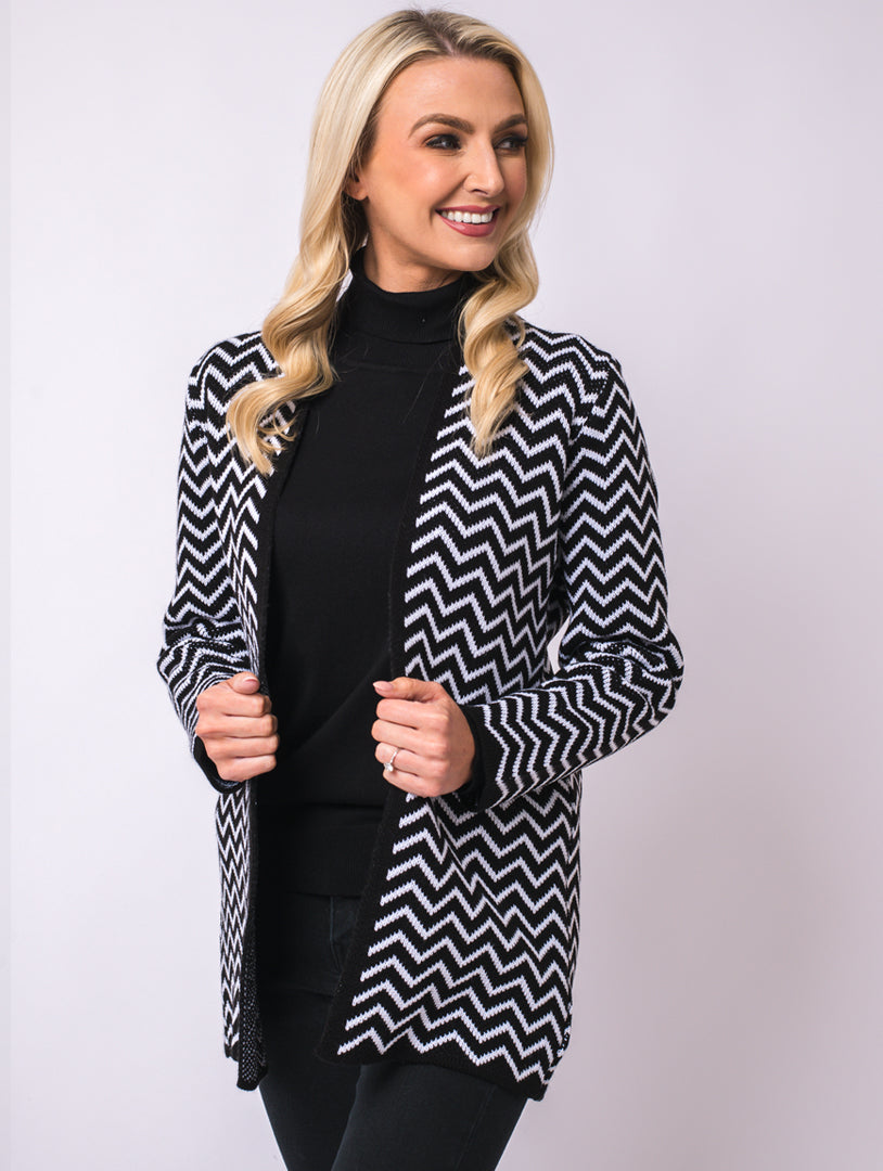 Zig Zag Cardigan - Black/White