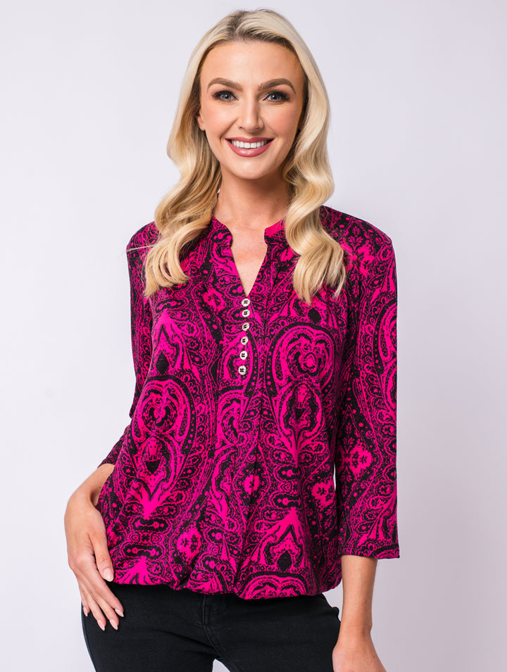 Button Top - Cerise