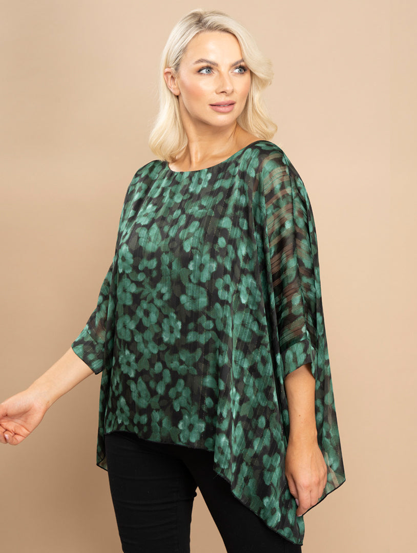 Batwing Blouse - Black/Green