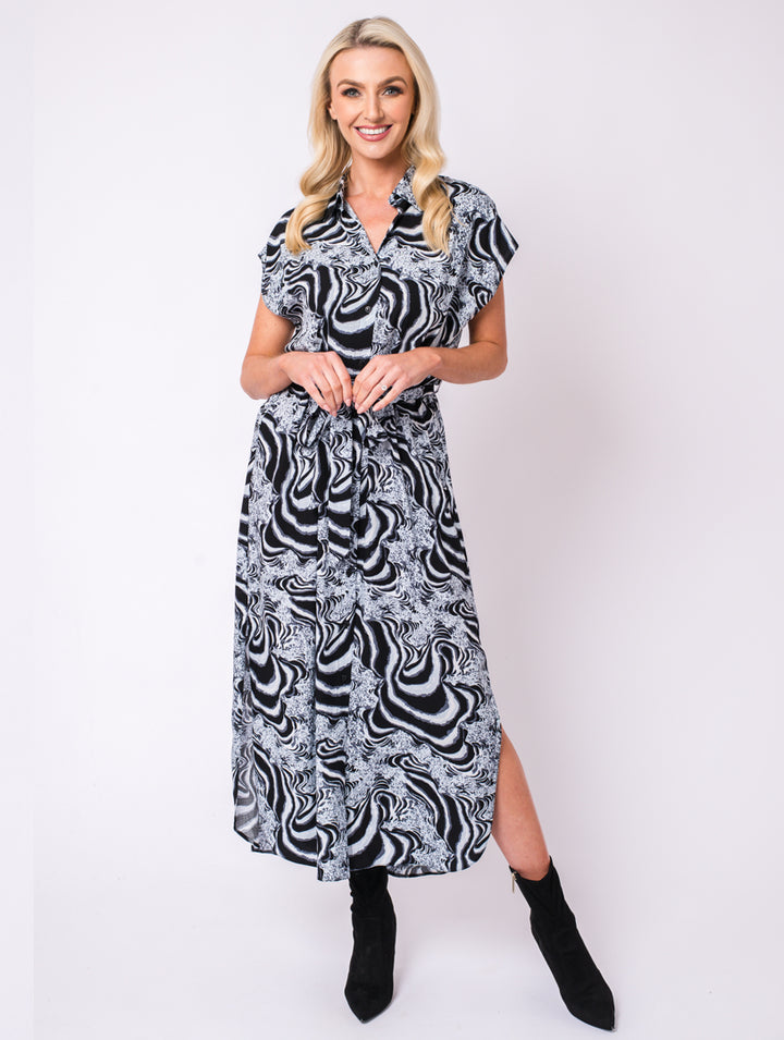 Button Dress - Silver/Black