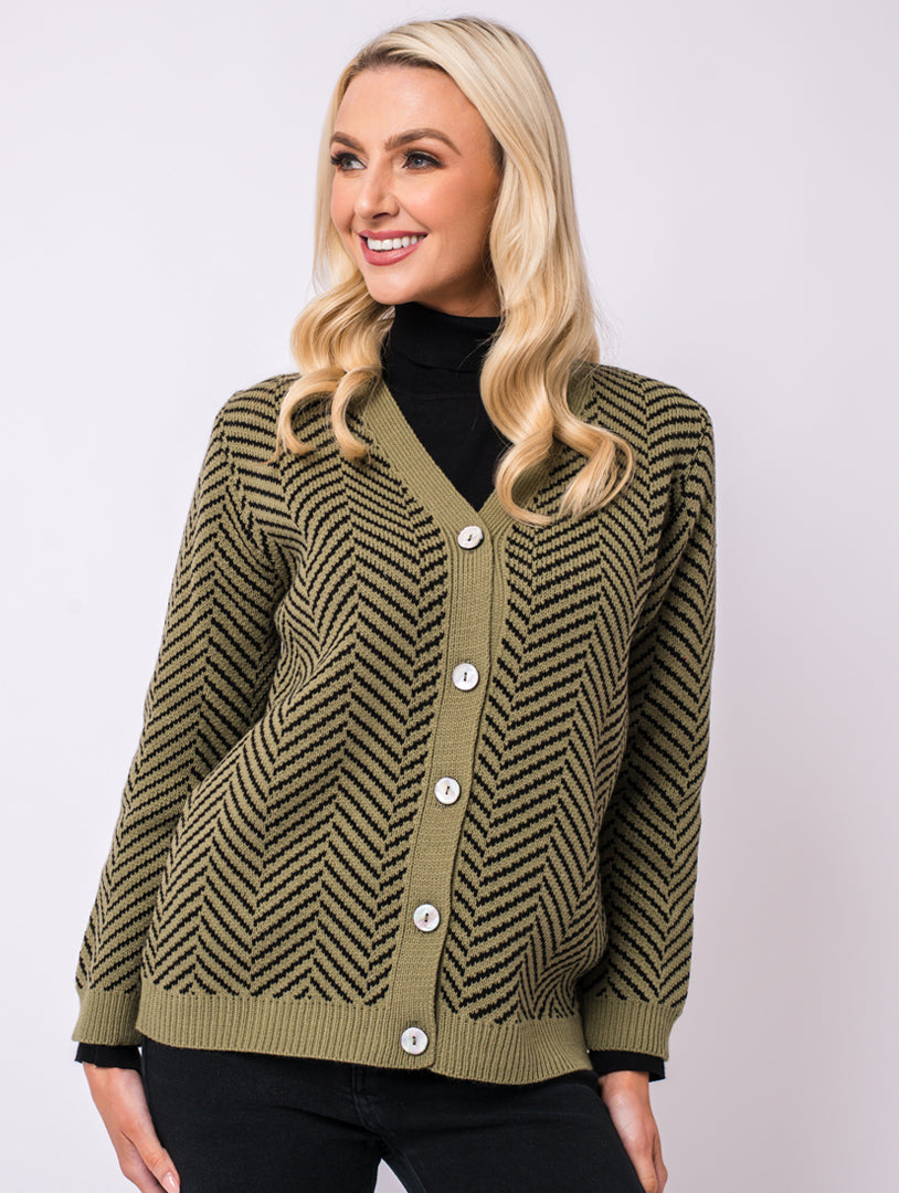 Cardigan - Olive/Black