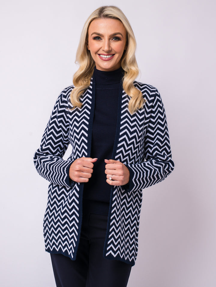 Zig Zag Cardigan - Navy/Ivory