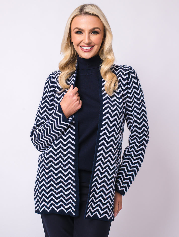 Zig Zag Cardigan - Navy/Ivory