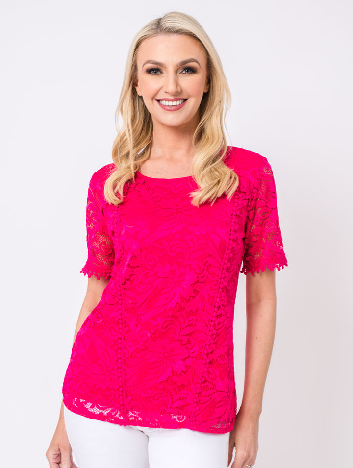 Lace 1/2 Sleeve Top - Magenta
