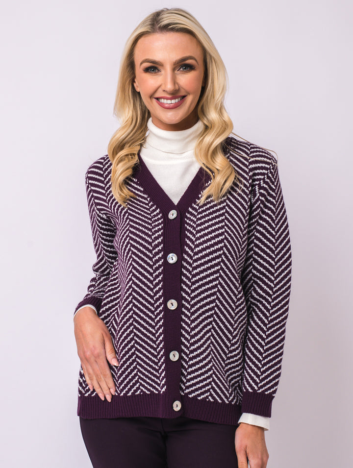 Cardigan - Purple/Cream