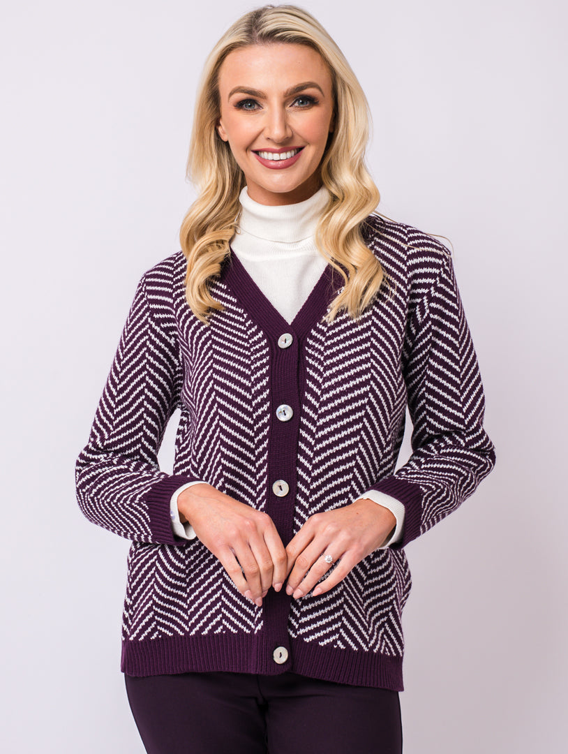 Cardigan - Purple/Cream