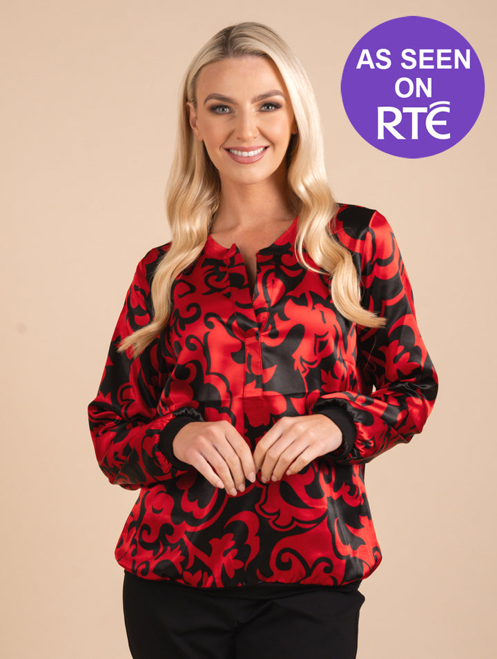 Satin Blouse - Red/Black