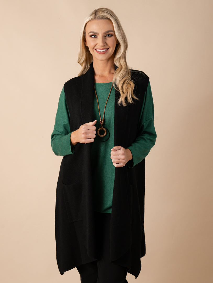 Longline Waistcoat - Black