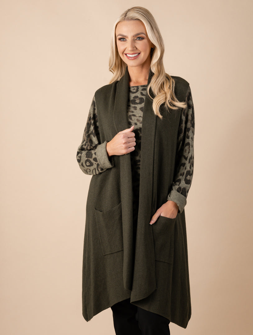 Longline Waistcoat - Khaki
