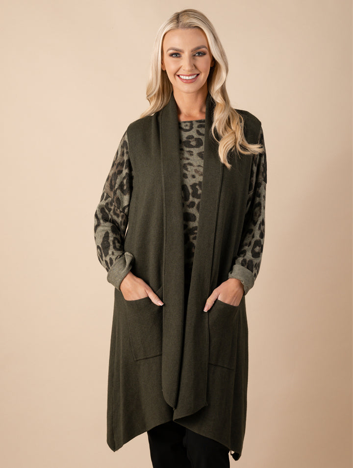 Longline Waistcoat - Khaki